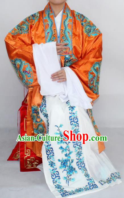 Chinese Ancient Old Lady Embroidered Orange Dress Traditional Peking Opera Dowager Countess Costume for Women