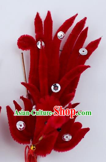 Chinese Ancient Princess Red Velvet Phoenix Hairpins Traditional Peking Opera Artiste Headwear for Women