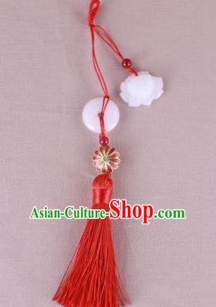 Chinese Traditional Jade Lotus Pendant Hanfu Red Tassel Accessories for Women