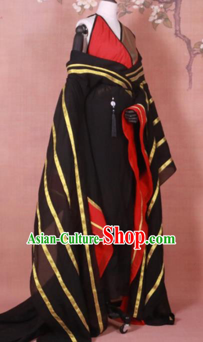 Chinese Ancient Swordswoman Black Hanfu Dress Traditional Tang Dynasty Queen Costume for Women