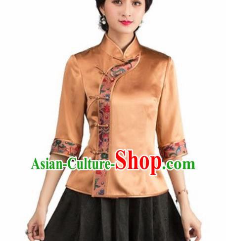 Chinese Traditional Tang Suit Upper Outer Garment Golden Silk Blouse National Costume for Women