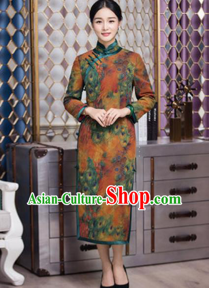 Chinese Traditional Printing Cheongsam Tang Suit Qipao Dress National Costume for Women