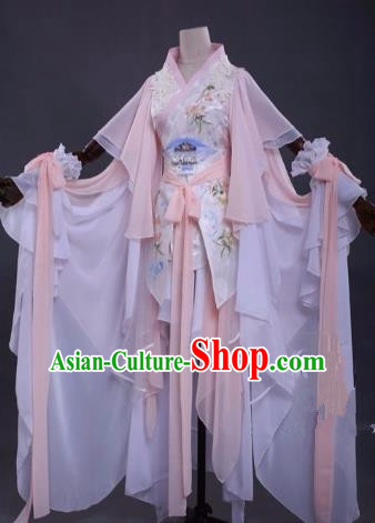 Traditional Chinese Cosplay Princess Costume Ancient Swordswoman Pink Hanfu Dress for Women