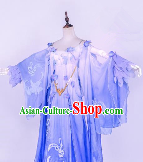 Traditional Chinese Cosplay Princess Costume Ancient Swordswoman Blue Hanfu Dress for Women