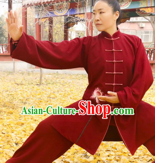 Chinese Traditional Kung Fu Competition Costume Martial Arts Tai Chi Embroidered Lotus Red Clothing for Women