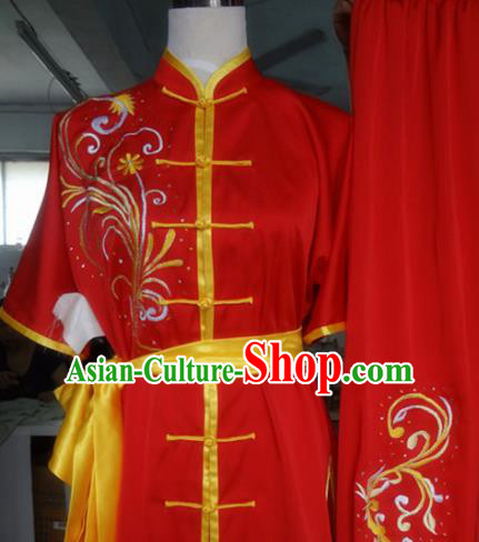 Chinese Traditional Kung Fu Costume Martial Arts Tai Chi Embroidered Orchid Red Clothing for Women