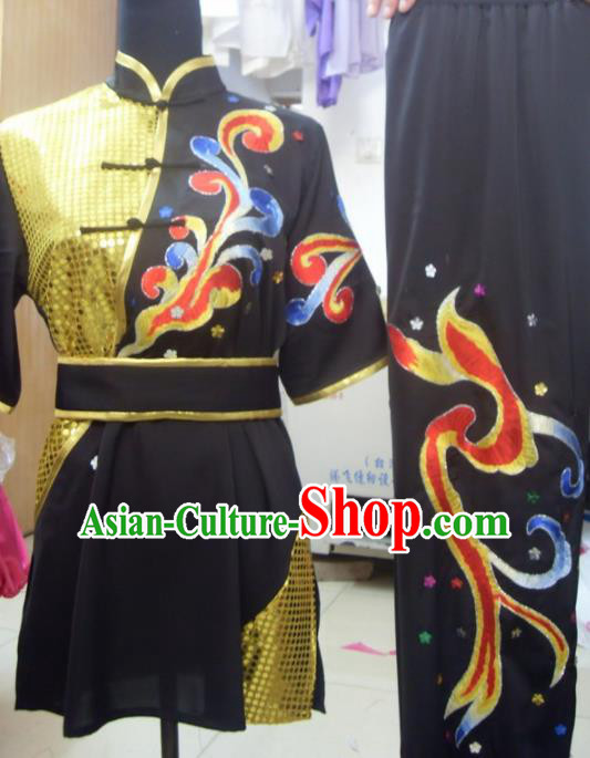 Chinese Traditional Kung Fu Competition Costume Tai Chi Martial Arts Embroidered Black Clothing for Men