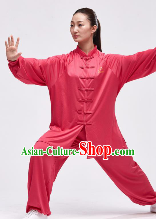 Chinese Traditional Kung Fu Competition Watermelon Red Costume Martial Arts Tai Chi Clothing for Women