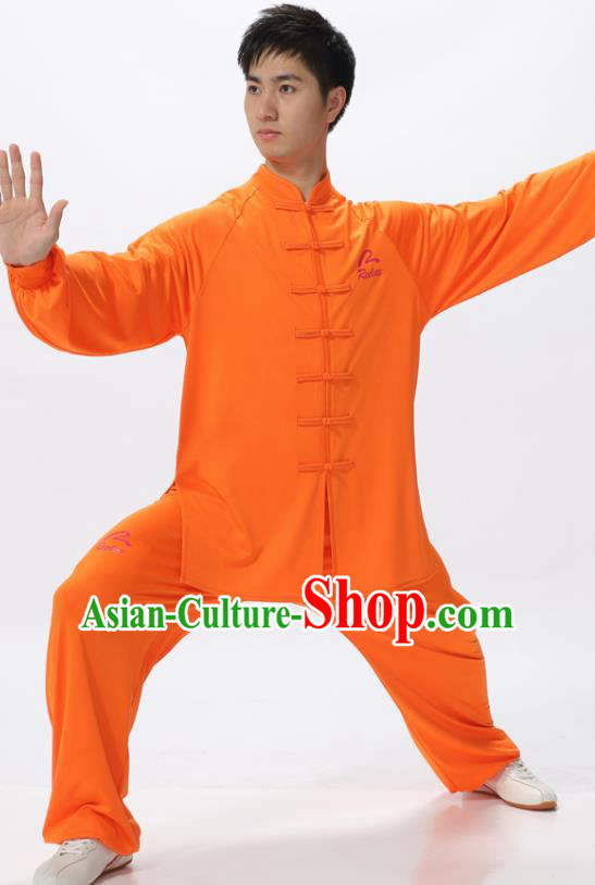 Chinese Traditional Kung Fu Competition Orange Costume Tai Chi Martial Arts Clothing for Men