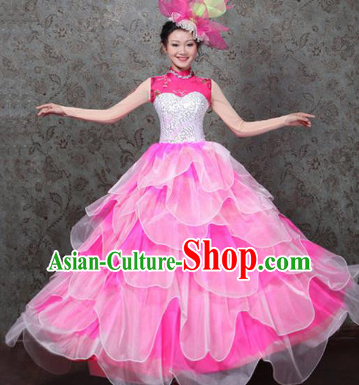 Chinese Traditional Spring Festival Gala Dance Costume Opening Dance Stage Performance Pink Dress for Women