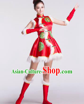 Chinese Traditional Drum Dance Red Costume Folk Dance Stage Performance Clothing for Women