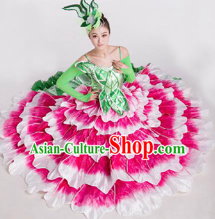 Top Grade Chorus Opening Dance Peony Dance Rosy Dress Modern Dance Stage Performance Costume for Women