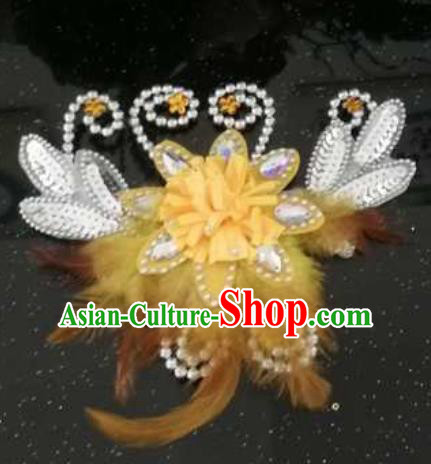 Chinese Traditional Classical Dance Hair Accessories Folk Dance Yellow Feather Hair Stick for Women