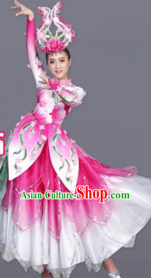 Chinese Traditional Classical Dance Costume Lotus Dance Stage Performance Pink Dress for Women