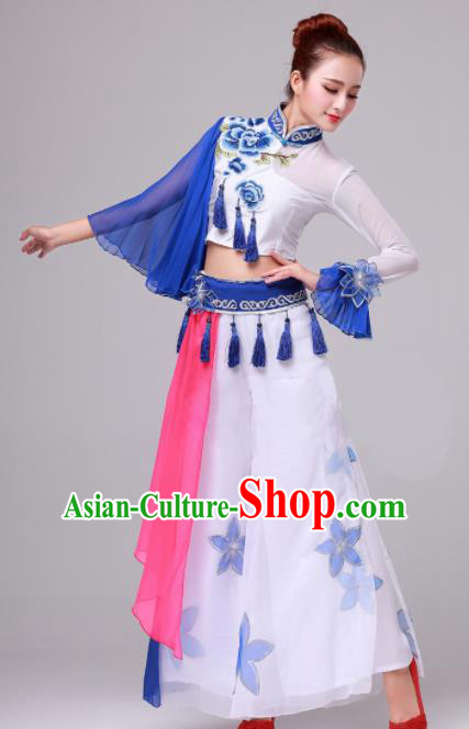 Chinese Traditional Folk Dance Costume Fan Dance Stage Performance Clothing for Women