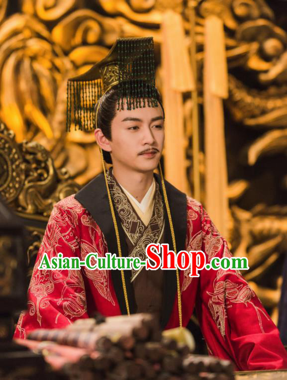 Chinese Ancient Drama Queen Dugu Sui Dynasty First Emperor Yang Jian Historical Costume and Headpiece for Men