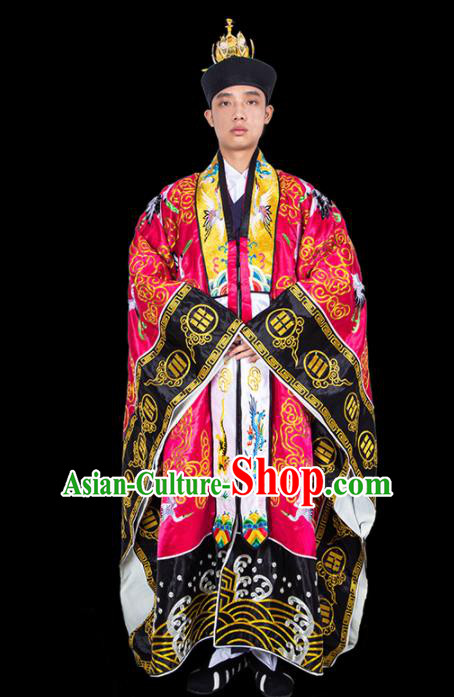Chinese Traditional Taoism Costume National Taoist Priest Embroidered Cranes Rosy Cassock for Men