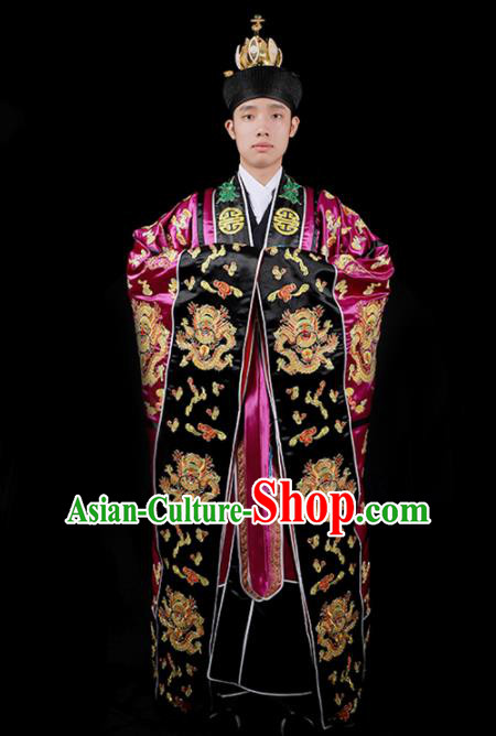 Chinese National Taoism Embroidered Dragons Rosy Cassock Traditional Taoist Priest Rites Costume for Men
