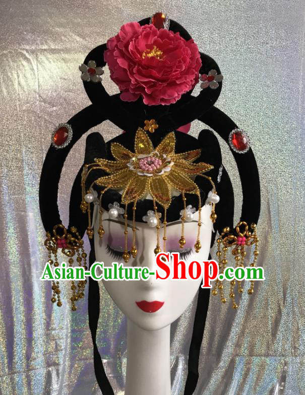 Chinese Traditional Beijing Opera Court Maid Wigs and Tassel Hairpins Peking Opera Princess Hair Accessories for Women