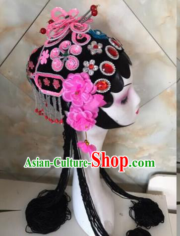 Chinese Traditional Beijing Opera Pink Butterfly Hairpins and Wigs Sheath Peking Opera Princess Hair Accessories for Women