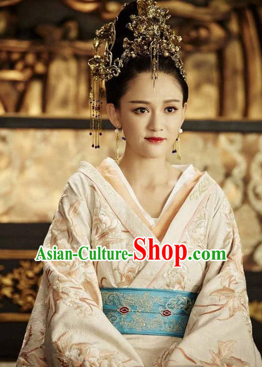 Drama Queen Dugu Chinese Sui Dynasty Empress Hanfu Dress Ancient Historical Costume and Headpiece for Women