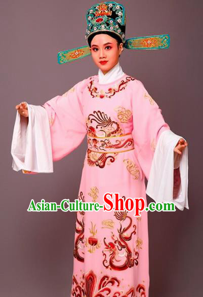 Chinese Traditional Peking Opera Number One Scholar Pink Embroidered Robe Beijing Opera Niche Costume for Men