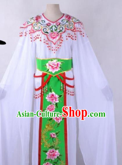 Chinese Traditional Shaoxing Opera Peri Embroidered Green Peony Dress Beijing Opera Hua Dan Costume for Women