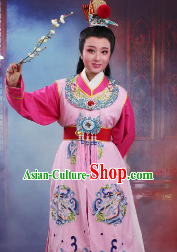 Chinese Traditional Peking Opera Crown Prince Embroidered Pink Robe Beijing Opera Niche Costume for Men
