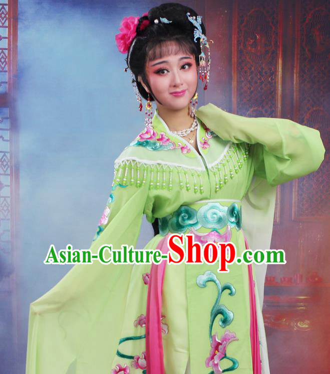 Chinese Traditional Huangmei Opera Peri Embroidered Green Dress Beijing Opera Hua Dan Costume for Women