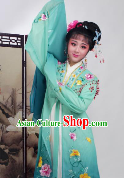 Chinese Traditional Huangmei Opera Embroidered Deep Green Dress Beijing Opera Hua Dan Costume for Women