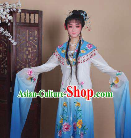 Chinese Traditional Huangmei Opera Actress Embroidered Blue Dress Beijing Opera Hua Dan Costume for Women