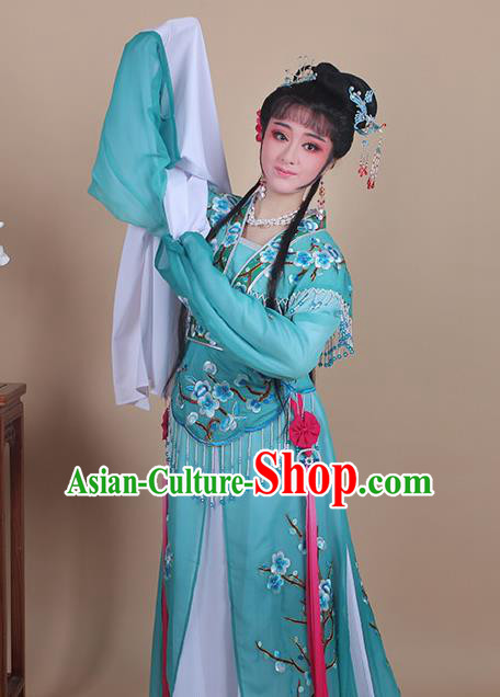 Chinese Traditional Shaoxing Opera Embroidered Plum Blossom Green Dress Beijing Opera Princess Hua Dan Costume for Women