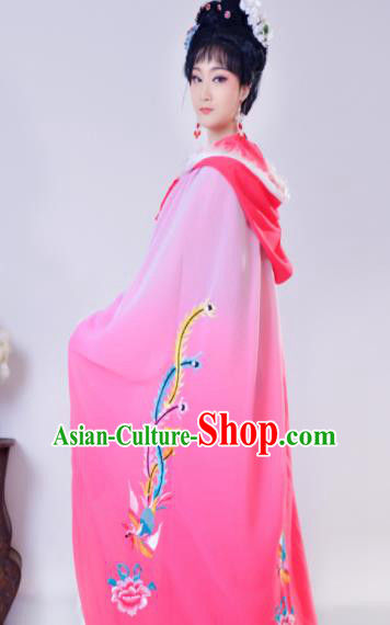 Chinese Traditional Shaoxing Opera Embroidered Rosy Cloak Beijing Opera Princess Hua Dan Costume for Women