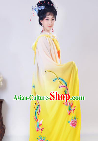 Chinese Traditional Shaoxing Opera Embroidered Yellow Cloak Beijing Opera Princess Hua Dan Costume for Women
