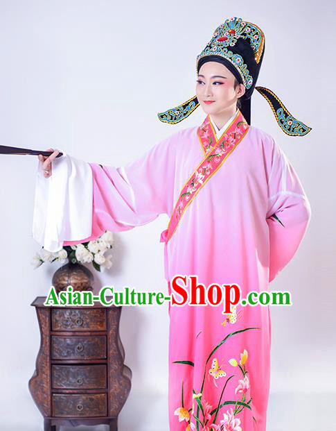 Chinese Traditional Peking Opera Gifted Scholar Embroidered Orchid Pink Robe Beijing Opera Niche Costume for Men
