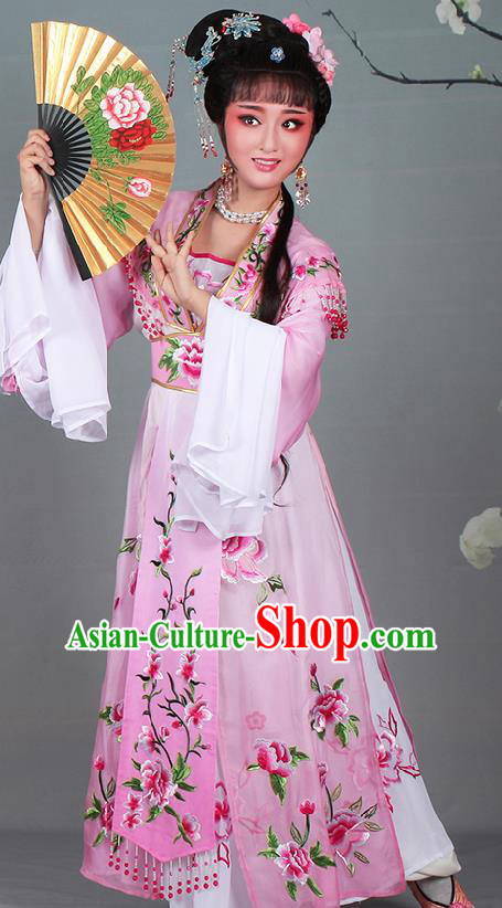 Chinese Traditional Shaoxing Opera Hua Dan Embroidered Pink Dress Beijing Opera Nobility Lady Costume for Women