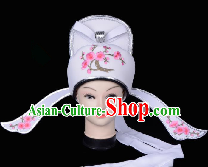 Chinese Traditional Beijing Opera Gifted Scholar Headwear Peking Opera Niche White Hat for Men