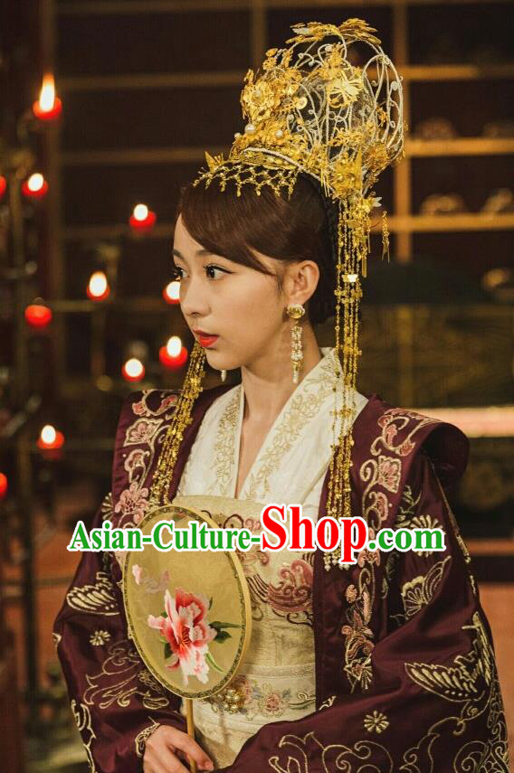 Drama Queen Dugu Chinese Ancient Northern Zhou Dynasty Empress Yang Lihua Historical Costume and Headpiece for Women
