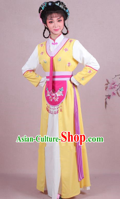 Chinese Traditional Shaoxing Opera Maidservants Embroidered Yellow Dress Beijing Opera Young Lady Costume for Women