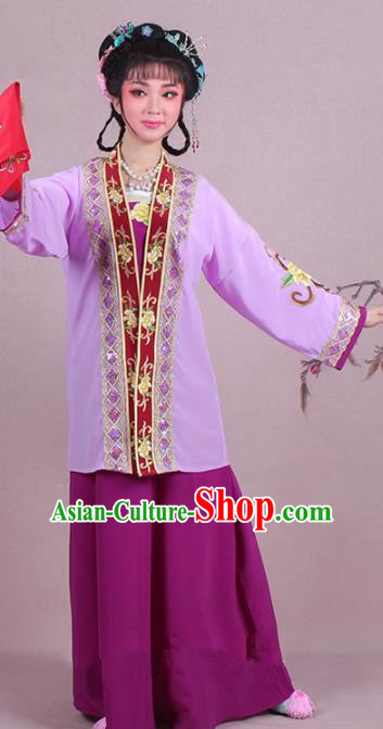 Chinese Traditional Shaoxing Opera Dowager Embroidered Purple Dress Beijing Opera Maidservants Costume for Women