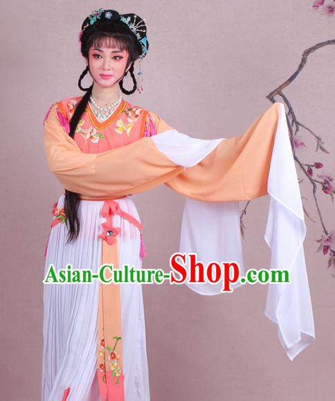 Chinese Traditional Shaoxing Opera Servant Girl Embroidered Orange Dress Beijing Opera Maidservants Costume for Women