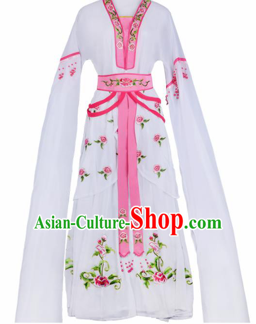 Chinese Traditional Shaoxing Opera Court Maid Embroidered White Dress Beijing Opera Maidservants Costume for Women