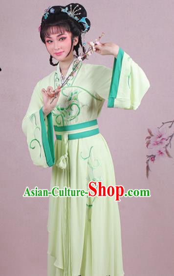 Chinese Traditional Shaoxing Opera Village Girl Embroidered Green Dress Beijing Opera Maidservants Costume for Women