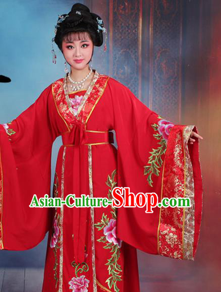 Chinese Traditional Shaoxing Opera Empress Embroidered Red Dress Beijing Opera Palace Queen Costume for Women