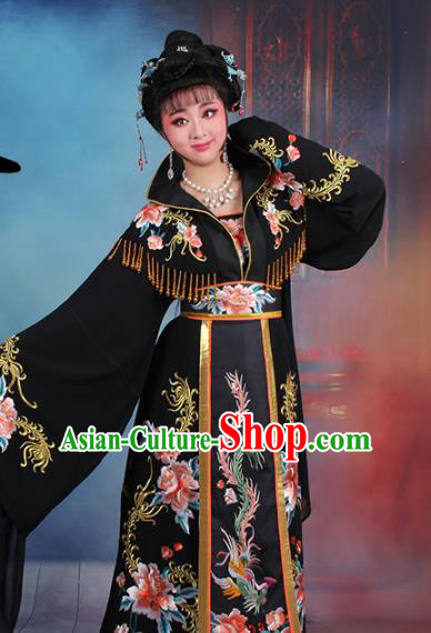 Chinese Traditional Shaoxing Opera Empress Embroidered Black Dress Beijing Opera Palace Queen Costume for Women