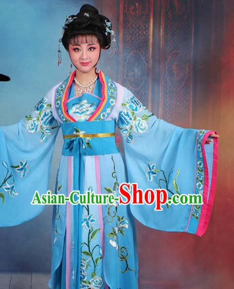 Chinese Traditional Shaoxing Opera Imperial Consort Embroidered Blue Dress Beijing Opera Hua Dan Costume for Women