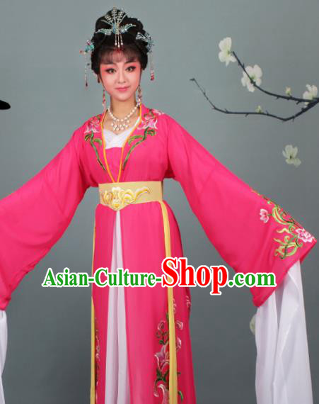 Chinese Traditional Huangmei Opera Princess Embroidered Rosy Dress Beijing Opera Hua Dan Costume for Women
