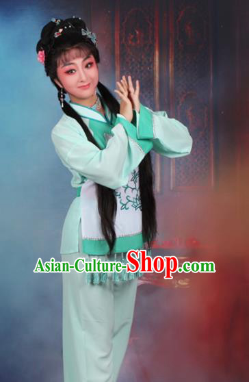 Chinese Traditional Huangmei Opera Poor Lady Green Dress Beijing Opera Maidservants Costume for Women