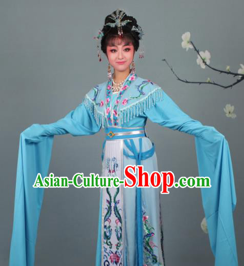 Chinese Traditional Huangmei Opera Imperial Consort Embroidered Blue Dress Beijing Opera Court Lady Costume for Women