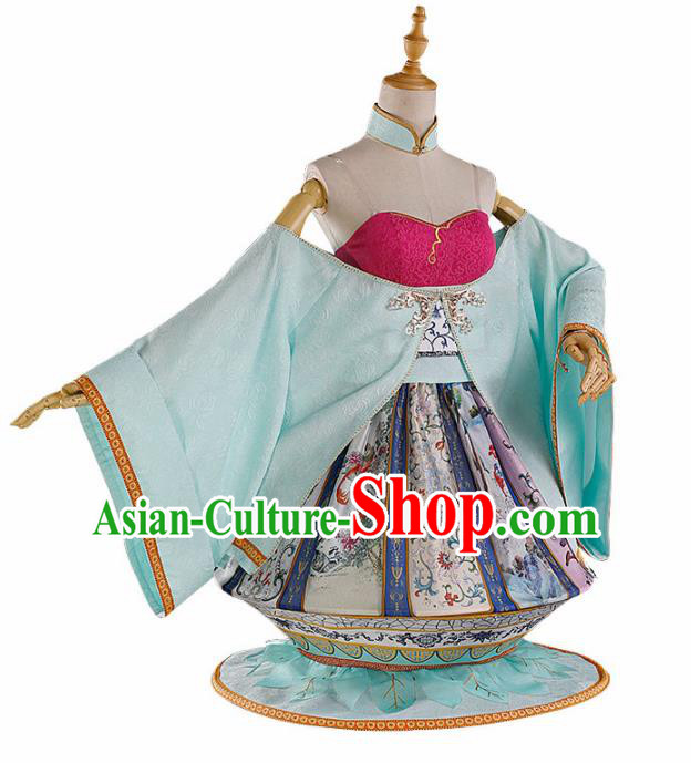 Chinese Traditional Cosplay Blue Hanfu Dress Ancient Halloween Swordswoman Costume for Women